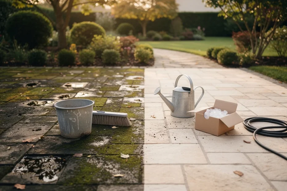 Come pulire un patio e i vialetti del giardino anneriti con il minimo sforzo