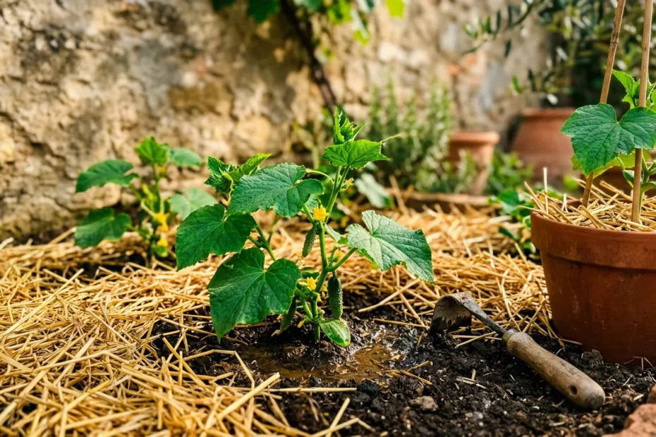 Cetrioli dolci e croccanti: il trucco della pacciamatura con paglia che elimina l’amaro