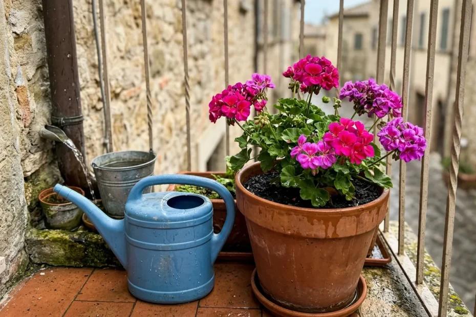 Fiori di balcone esplosivi di colore: il trucco semplice dell’acqua piovana raccolta