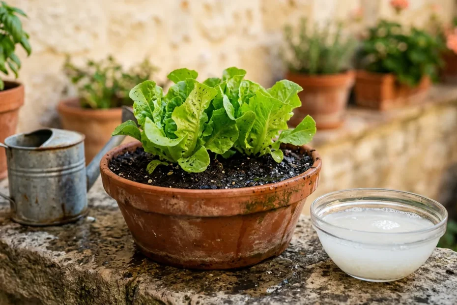 Insalata pronta in metà tempo: il trucco dell’acqua di riso mescolata al terreno