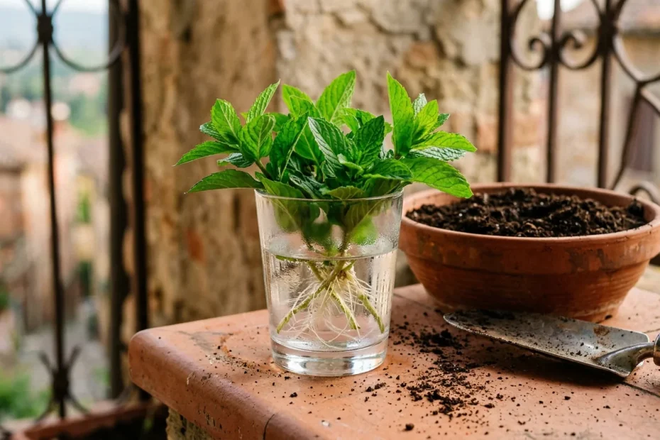 Menta infinita sul balcone: il trucco del bicchiere d’acqua che moltiplica le piantine