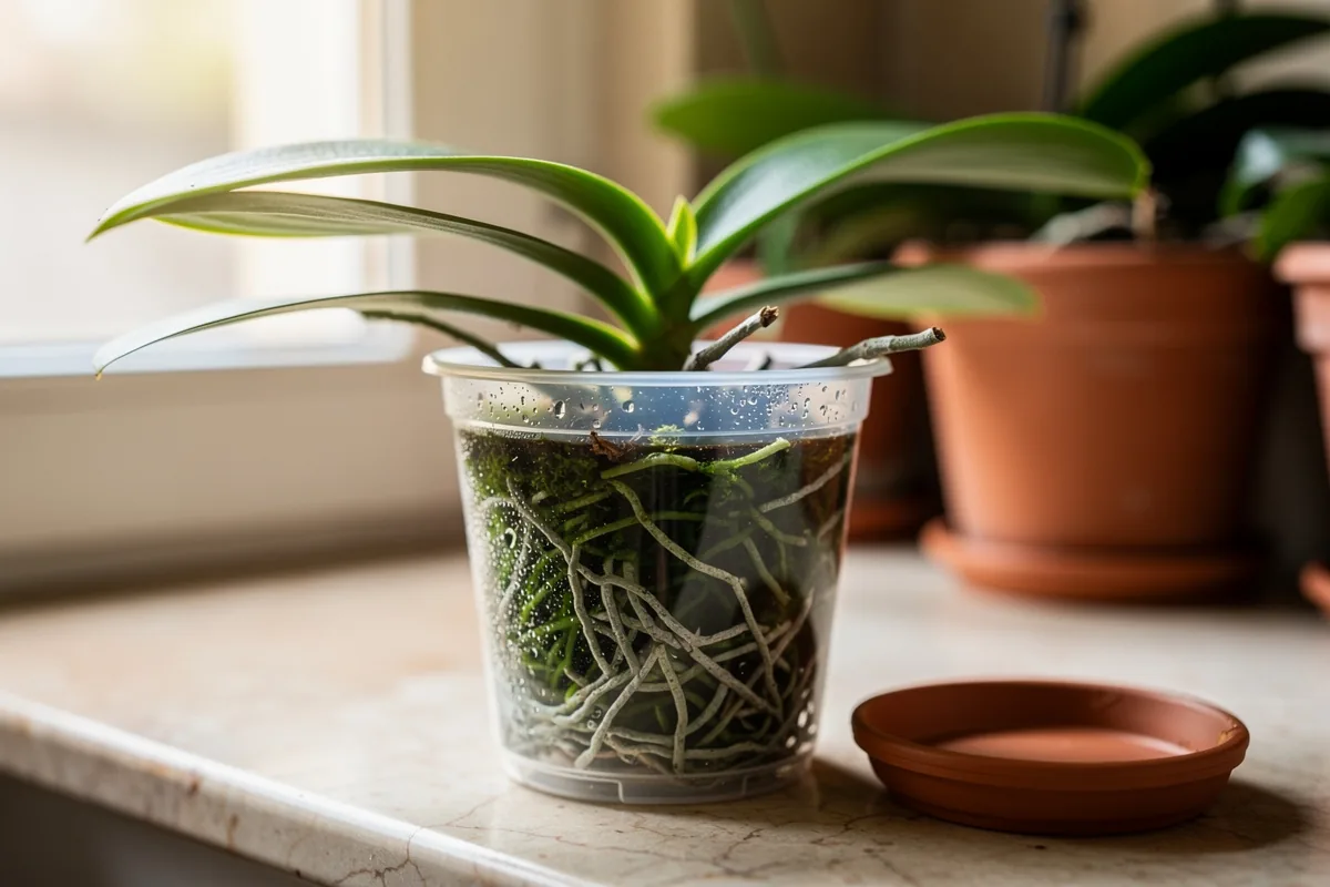 Orchidee senza foglie molli: il segreto del vaso trasparente controllato