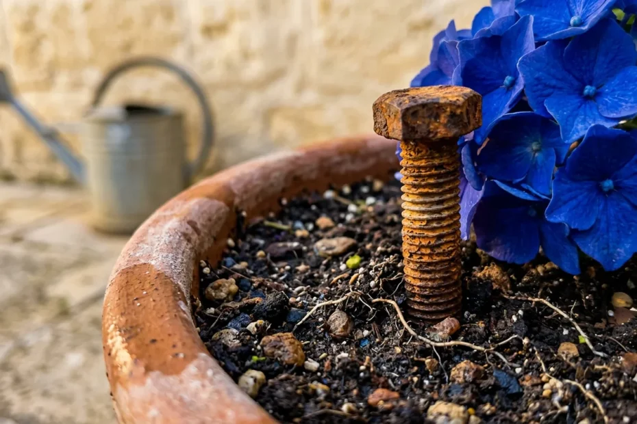 Ortensie blu intensissime: il trucco del vecchio bullone di ferro nella terra