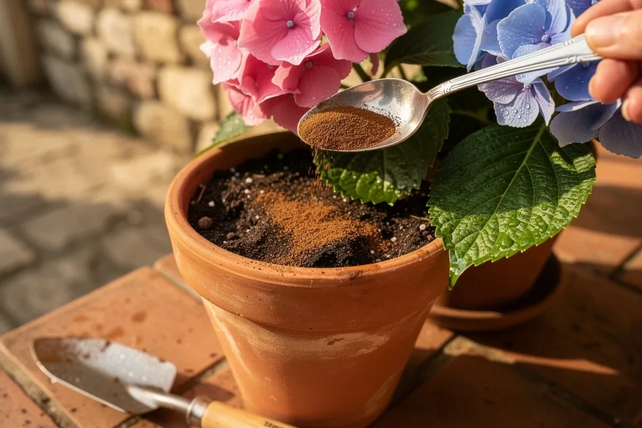 Ortensie giganti a primavera: il trucco del cucchiaino di fondi di caffè mescolato alla terra