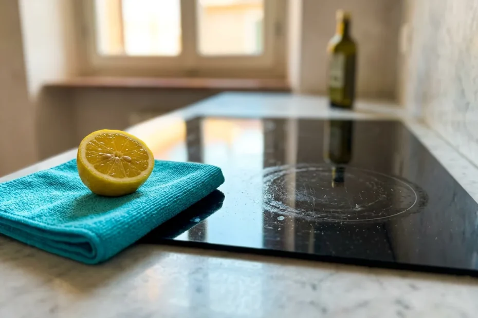 Piano cottura brillante in 2 minuti: il trucco della goccia di limone sul panno caldo