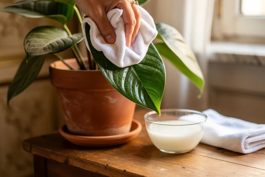 Piante da appartamento polverose? Il segreto del panno imbevuto di latte per farle brillare e respirare