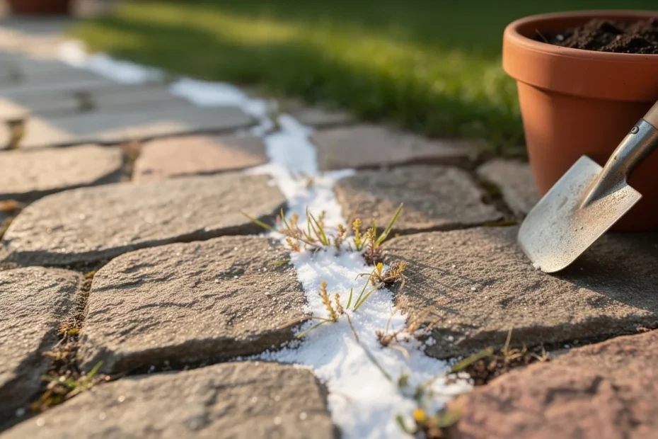 Prato pieno di erbacce? Spargi un po' di bicarbonato sulle fughe del vialetto in un giorno di sole