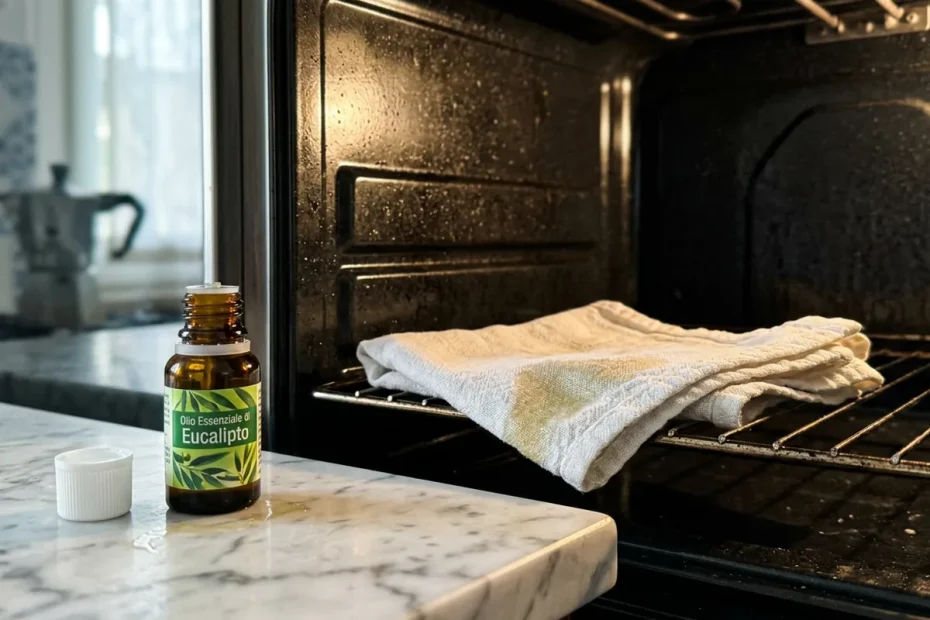 Profumo di casa pulita: il trucco del panno all’eucalipto nel forno spento