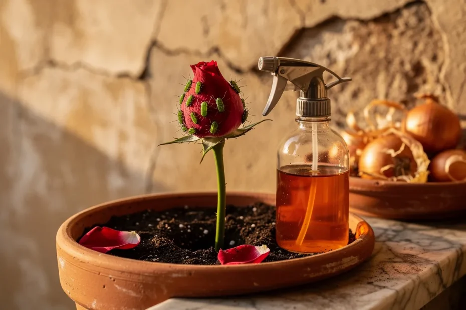 Rose con troppi afidi: il metodo naturale del decotto di bucce di cipolla che non rovina i petali