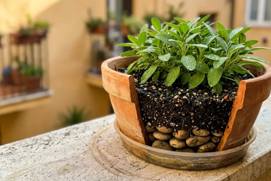 Salvia esplosiva sul balcone: il trucco dei piccoli sassi che salva drenaggio e radici