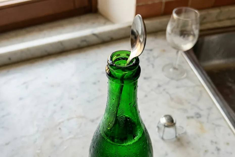 Vino frizzante più a lungo: il “falso trucco” del cucchiaio nel collo della bottiglia